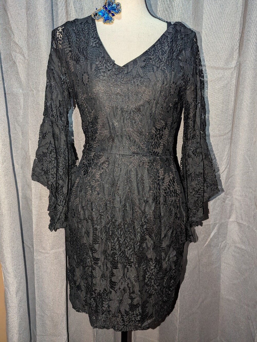 LULUS Lace Black Mini Dress w/ Bell Sleeves Small Whimsigoth